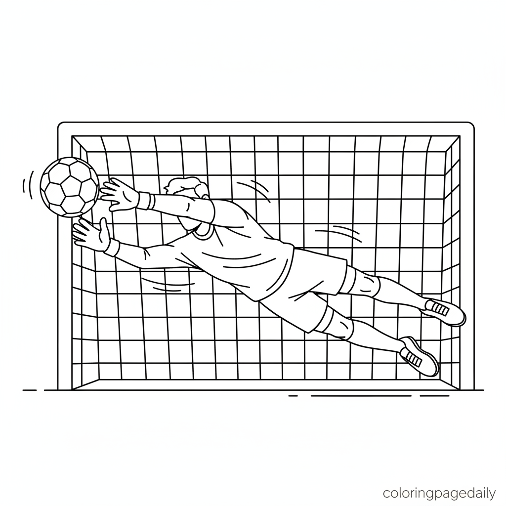 Goalkeeper Making Save - Black and white coloring page ready to print