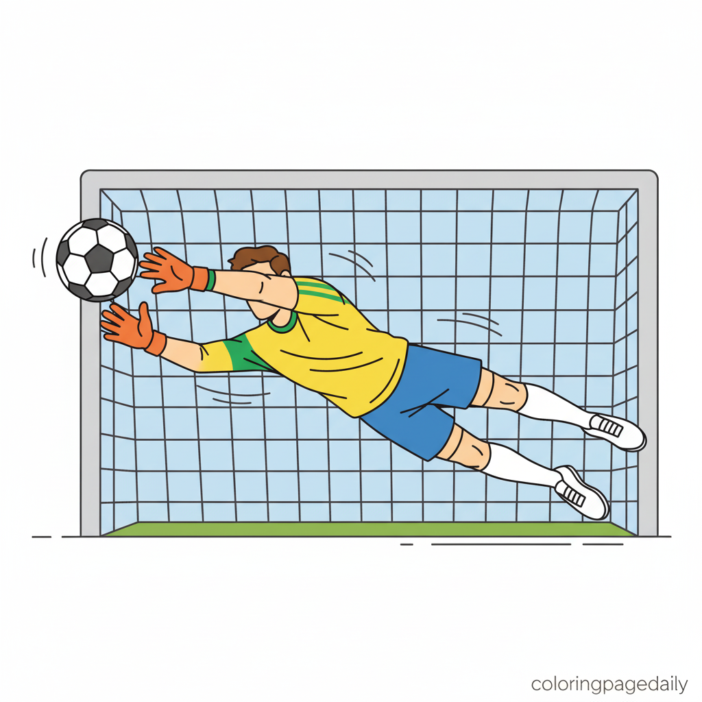 Goalkeeper Making Save - Colored reference example for this printable coloring page