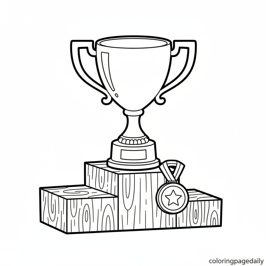 Trophy and Medal - Black and white coloring page ready to print