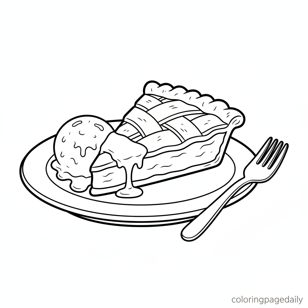 Slice of Apple Pie - Black and white coloring page ready to print