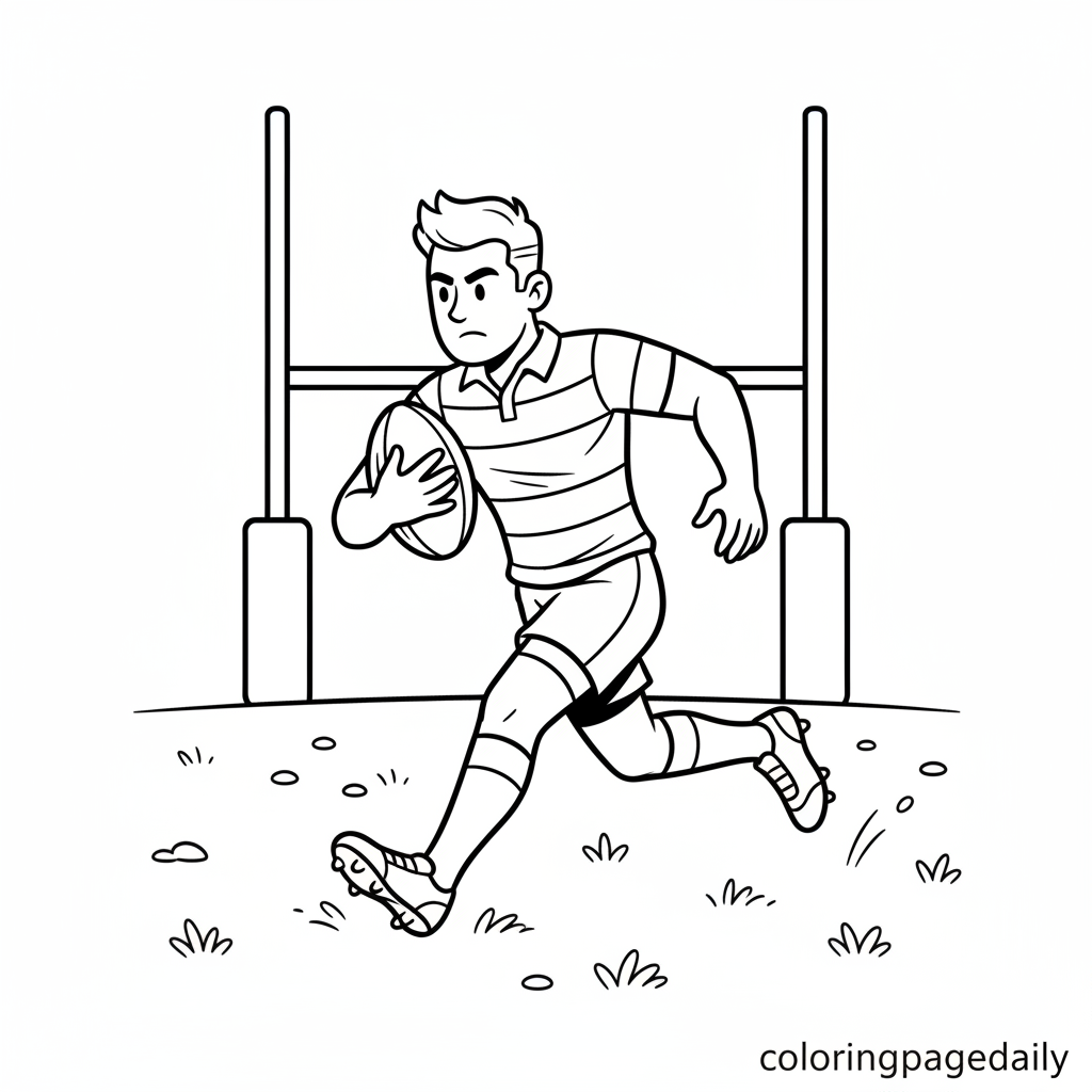 Rugby Player Running - Black and white coloring page ready to print