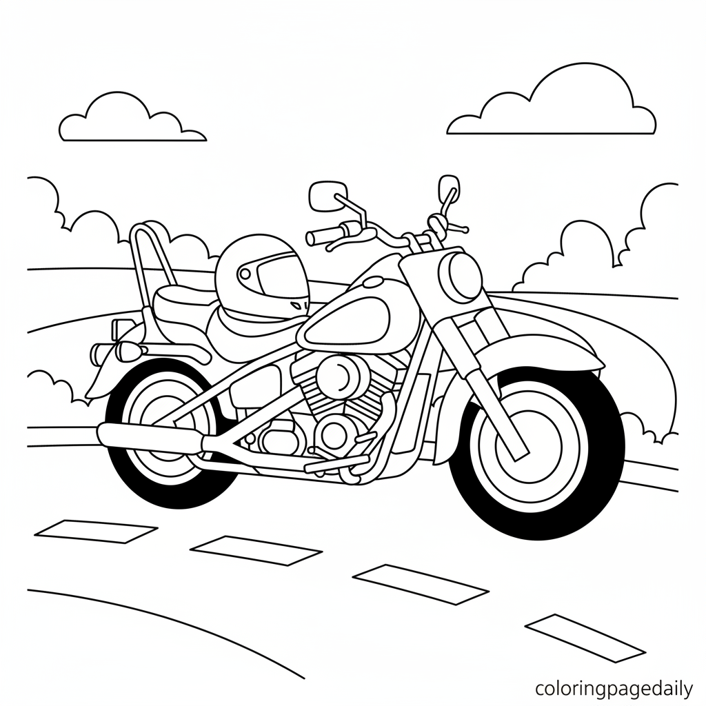 Classic Motorcycle Parking - Black and white coloring page ready to print