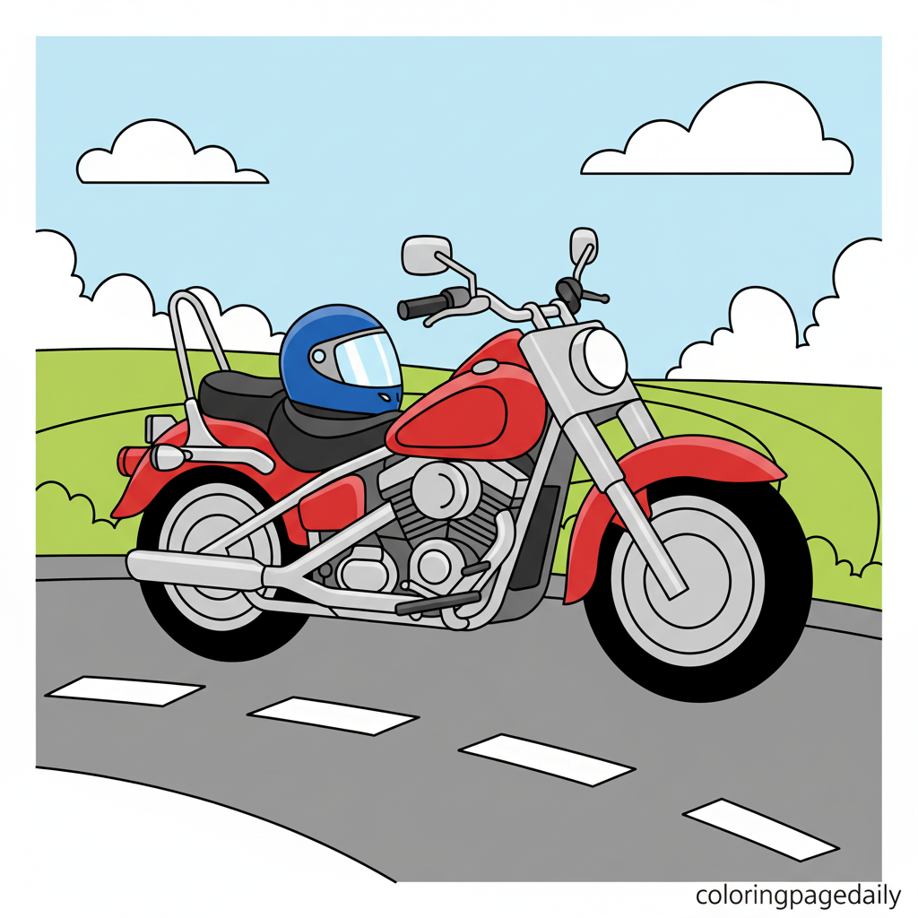 Classic Motorcycle Parking - Colored reference example for this printable coloring page