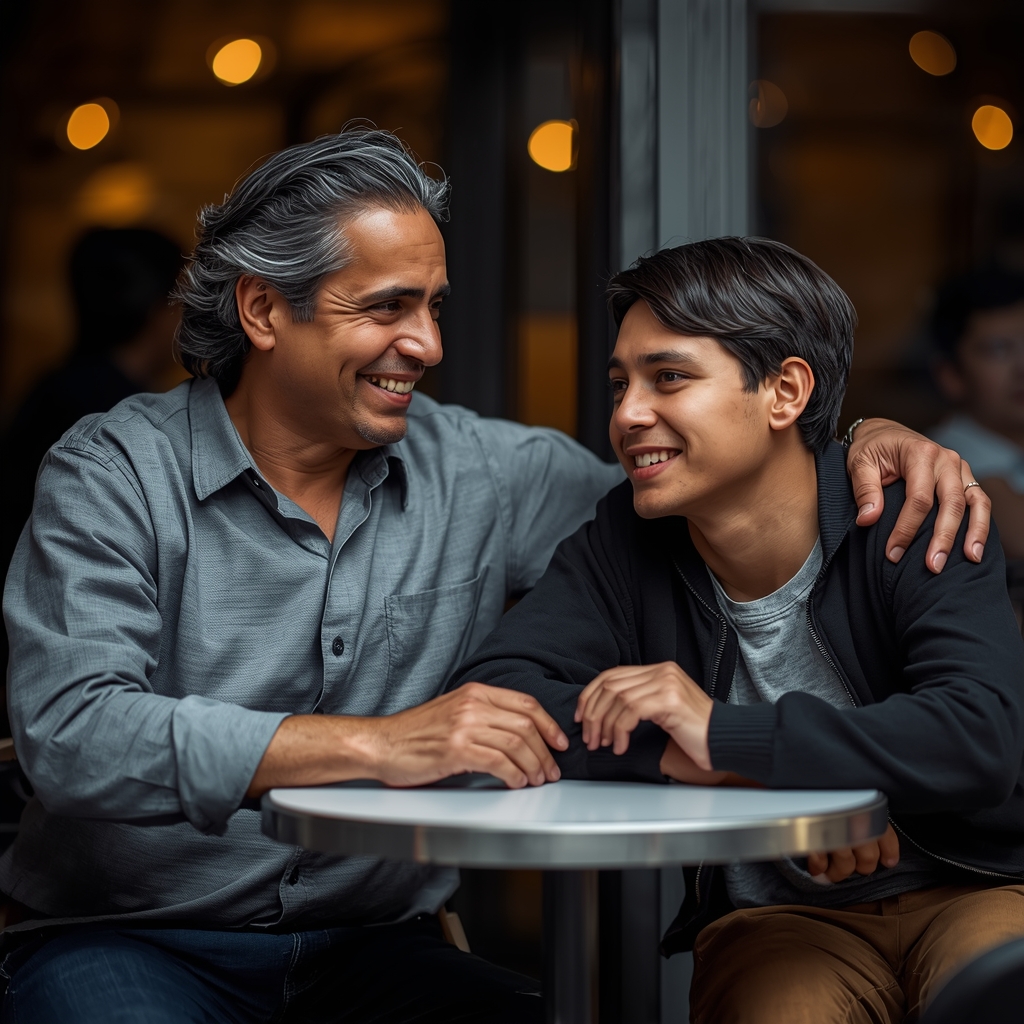 Padre conversando con su hijo adolescente