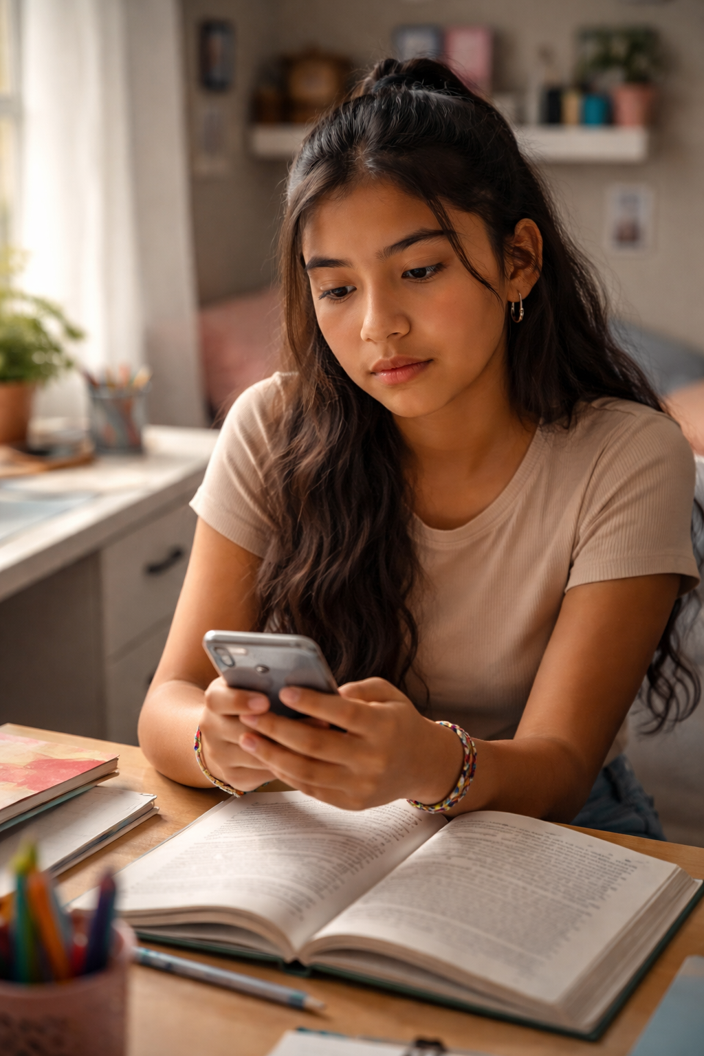 Adolescente con celular