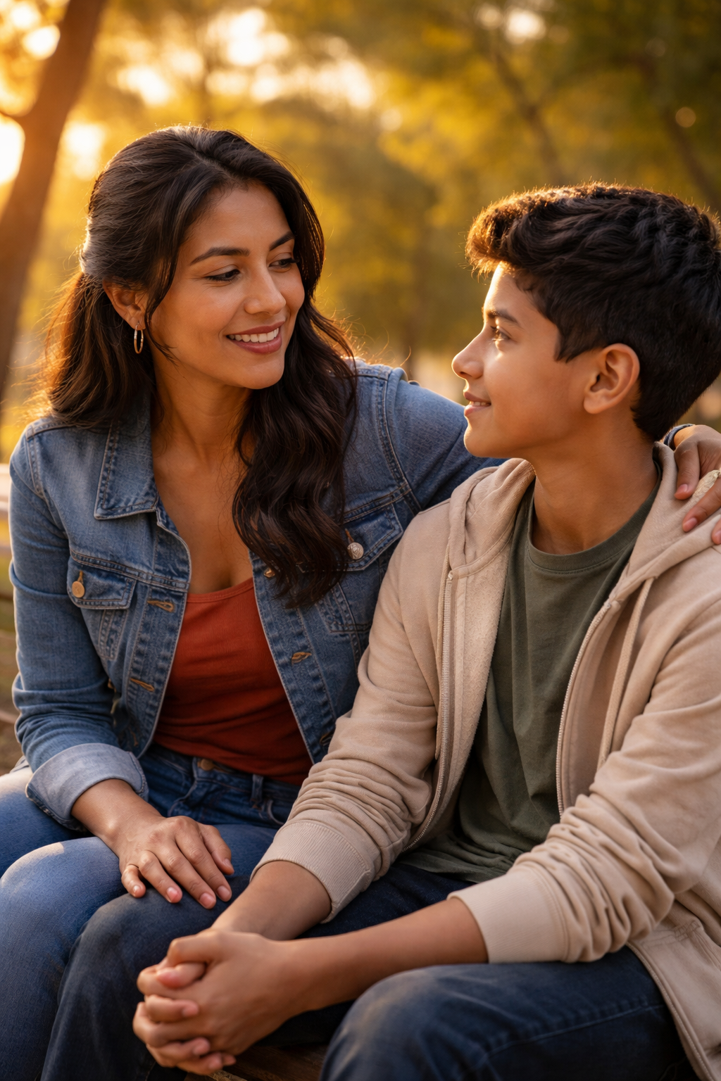 Madre e hijo adolescente conversando