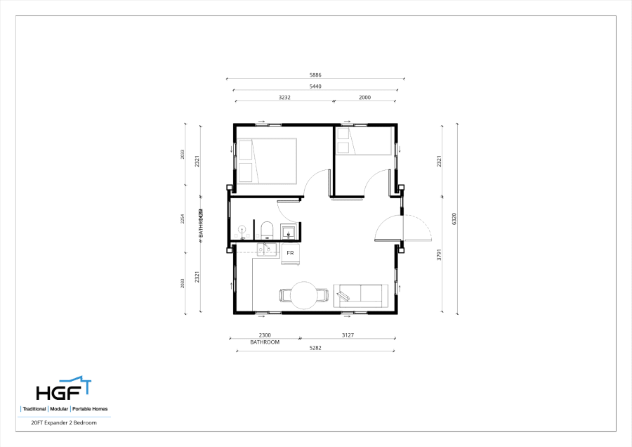 20ft 2 Bedrooms — floorplan