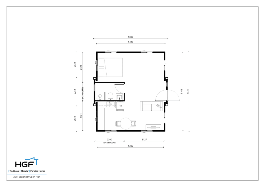 20ft Open Floor Plan with Bathroom — floorplan