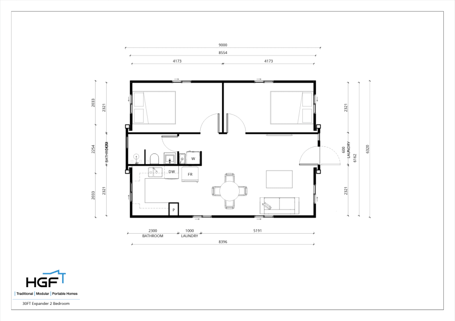30ft 2 Bedroom with Laundry — floorplan