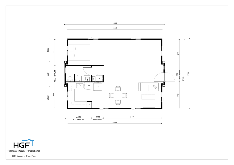 30ft Open Floor with Bathroom — floorplan