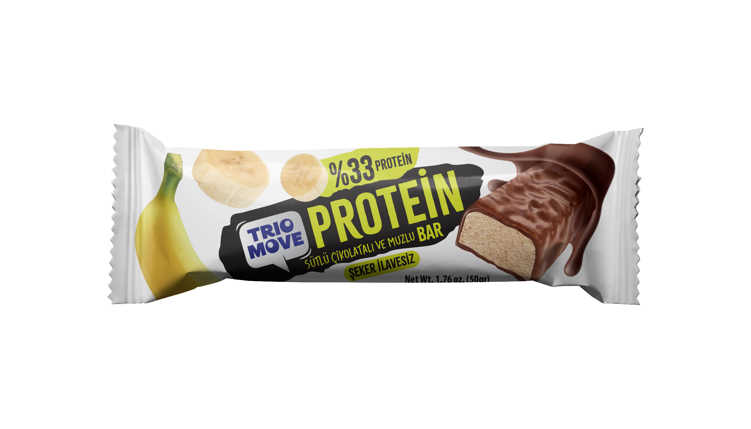TRIO MOVE ÇİKOLATA KAPLI PROTEIN BAR MUZ VE SÜTLÜ ÇİKOLATALI 50GR*9*8