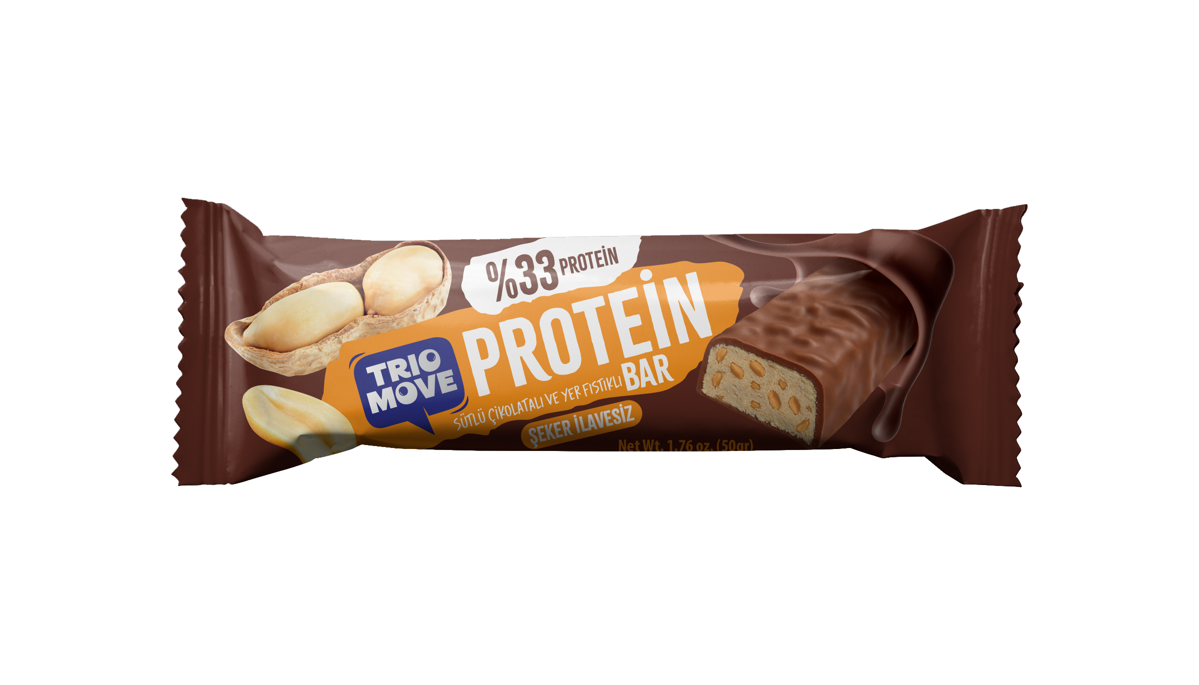 TRIO MOVE ÇİKOLATA KAPLI PROTEIN BAR YER FISTIKLI 50GR*9*8