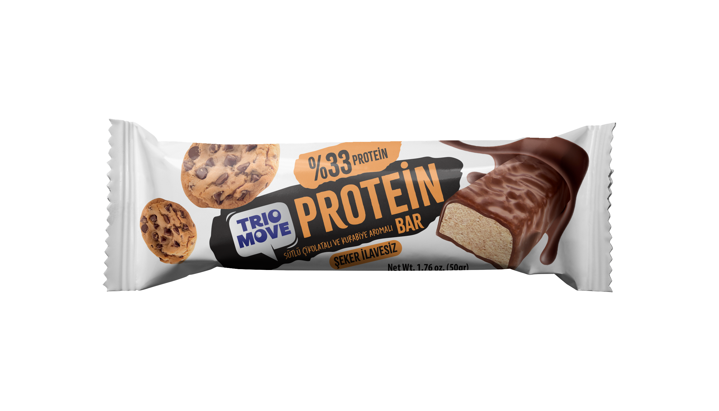 TRIO MOVE ÇİKOLATA KAPLI PROTEIN BAR KURABİYELİ VE SÜTLÜ ÇİKOLATALI 50GR*9*8