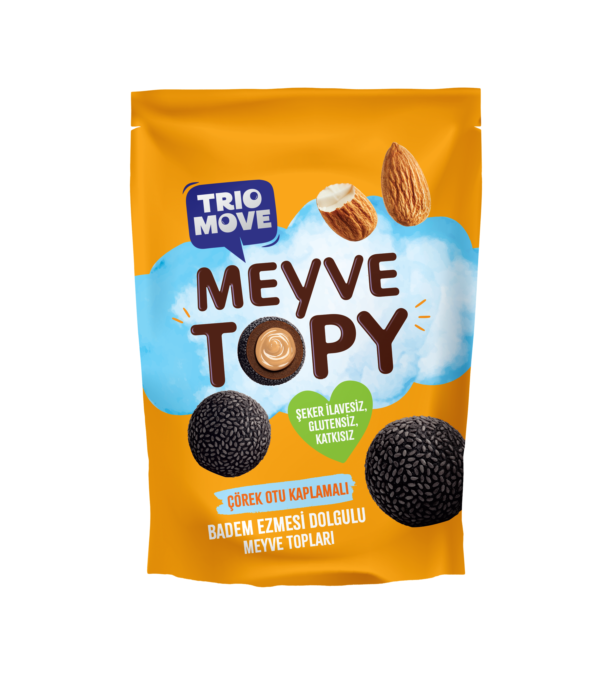 TRIO MOVE BADEM EZMESİ DOLGULU ÇÖREK OTU KAPLAMALI MEYVE TOPY 96 GR*12 -YENİ