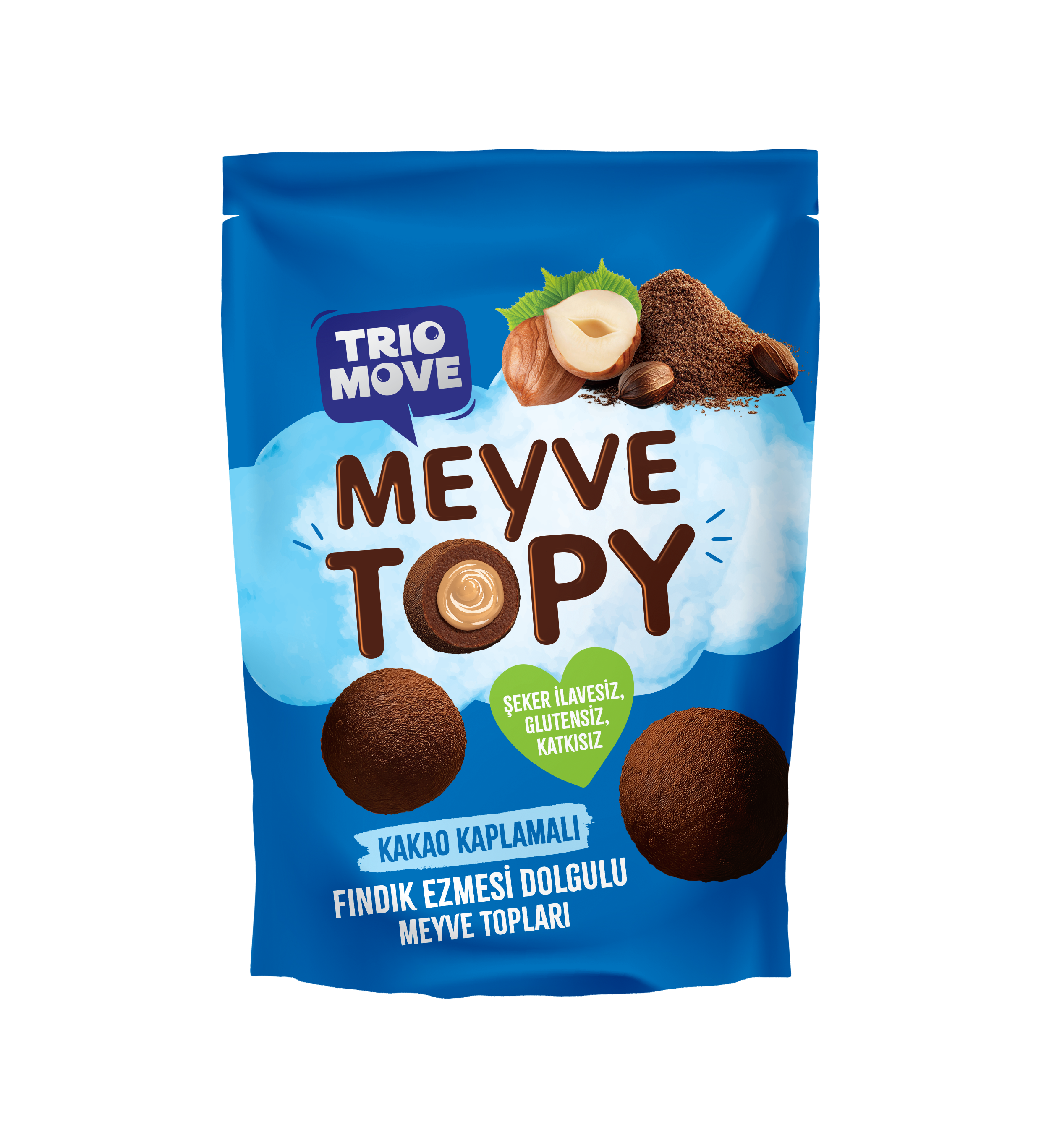 TRİO MOVE FINDIK KREMASI DOLGULU KAKAO KAPLI  MEYVE TOPY 96 GR*12 -YENİ