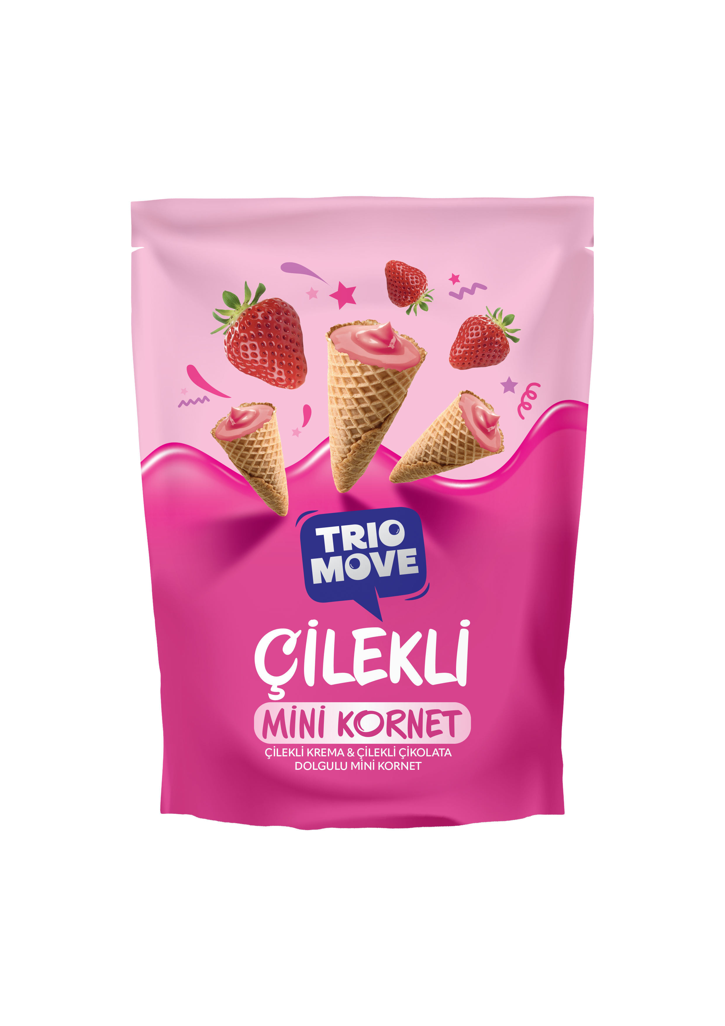 TRIO MOVE ÇİLEKLİ KREMALİ MİNİ KORNET 55GR*12