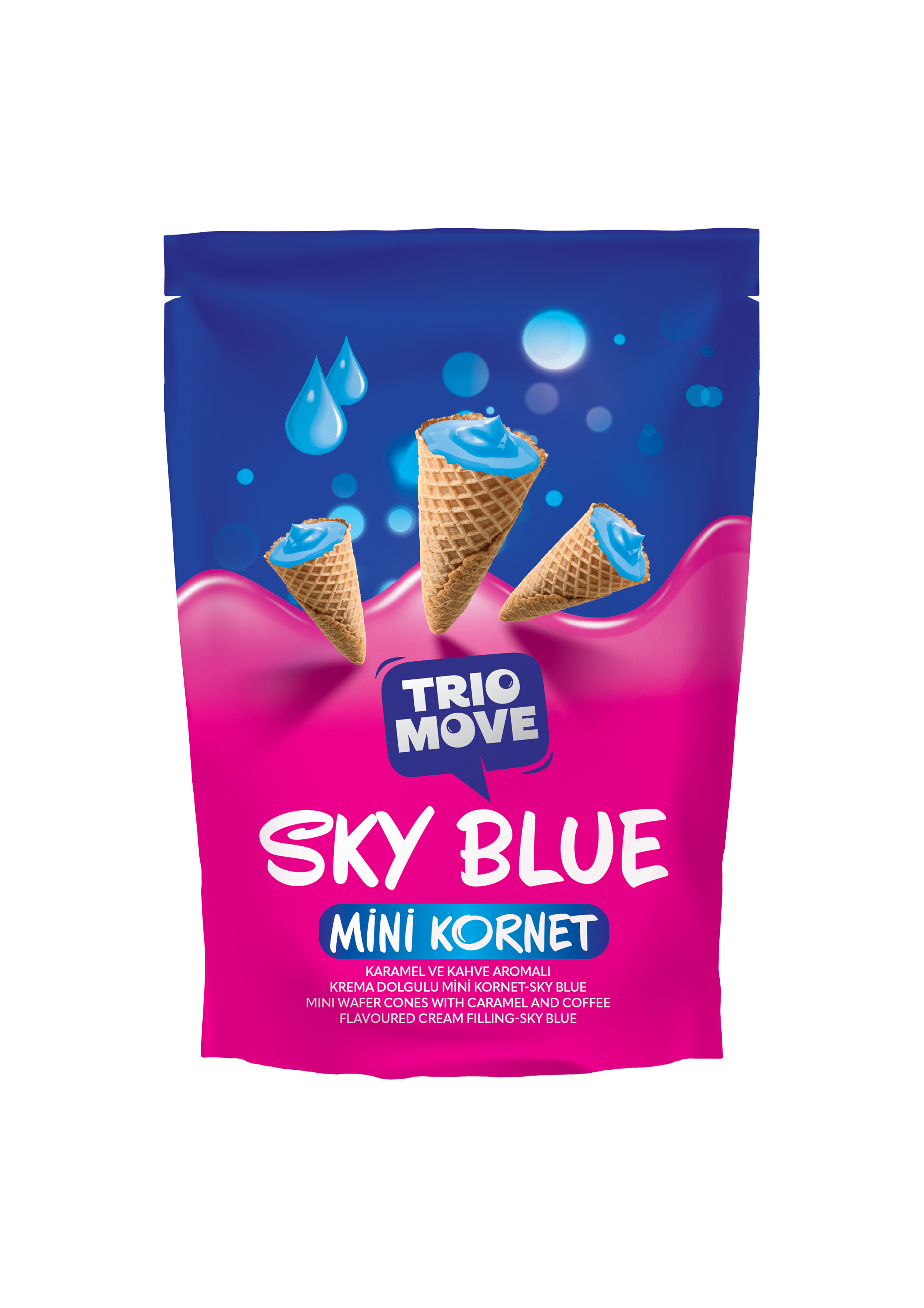 TRIO MOVE SKY BLUE İTALYAN KARAMELİ MİNİ KORNET 55GR*12