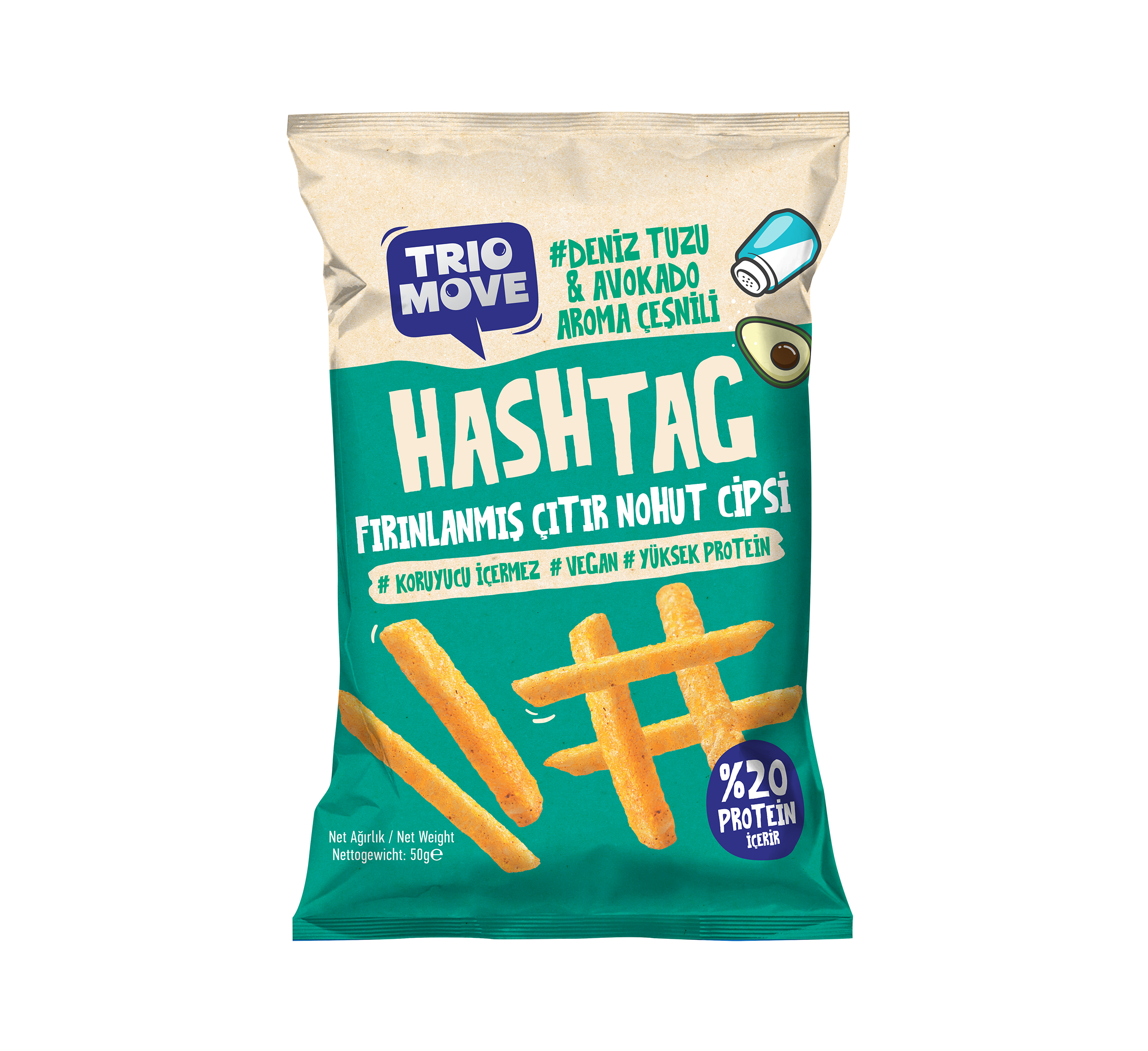 TRİO MOVE HASH TAG FIRINLANMIŞ STİCK NOHUT CİPSİ AVOKADO SEA SALT
