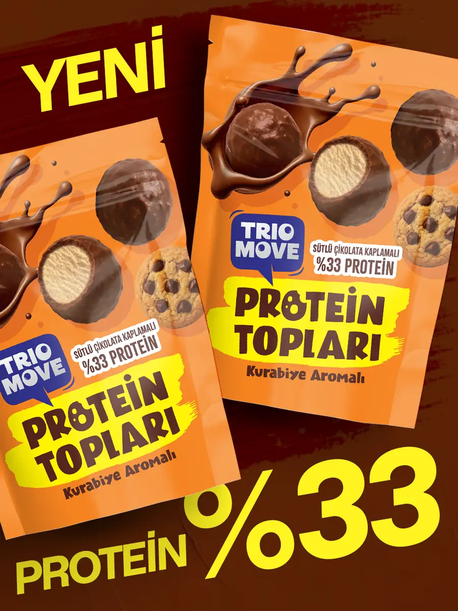 TRIO MOVE ÇİKOLATA KAPLI PROTEIN TOPU KURABİYELİ VE SÜTLÜ ÇİKOLATALI  -YENİ