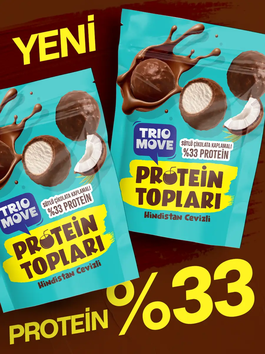 TRIO MOVE ÇİKOLATA KAPLI PROTEIN TOPU FINDIKLI VE SÜTLÜ ÇİKOLATALI  -YENİ