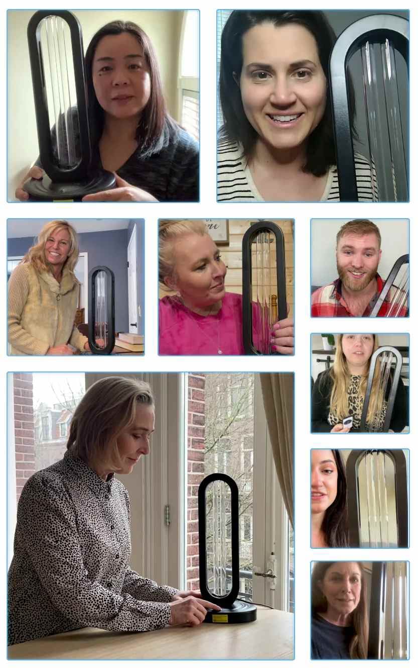 Collage of happy customers using the product