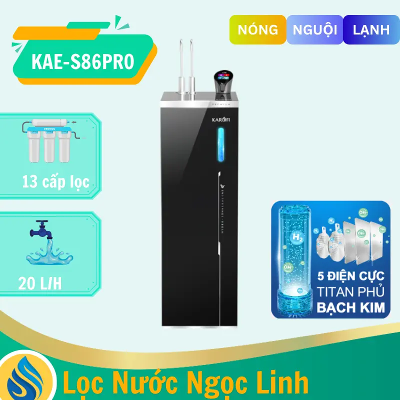 Máy lọc nước nóng lạnh Hydro-ion kiềm Karofi KAE-S88 PROMAX