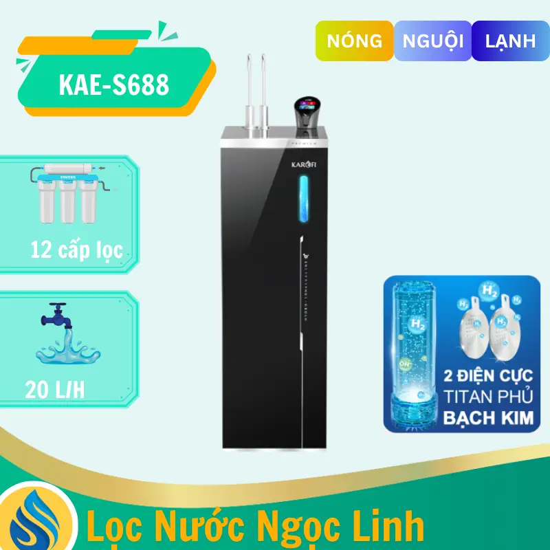 Máy lọc nước Hydro-ion kiềm nóng lạnh Karofi KAE-S688