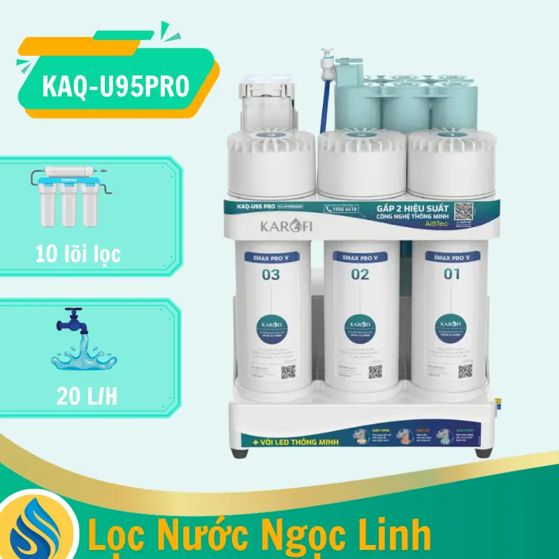 Máy lọc nước Karofi KAQ-U95 Pro - Vòi LED, 10 lõi lọc