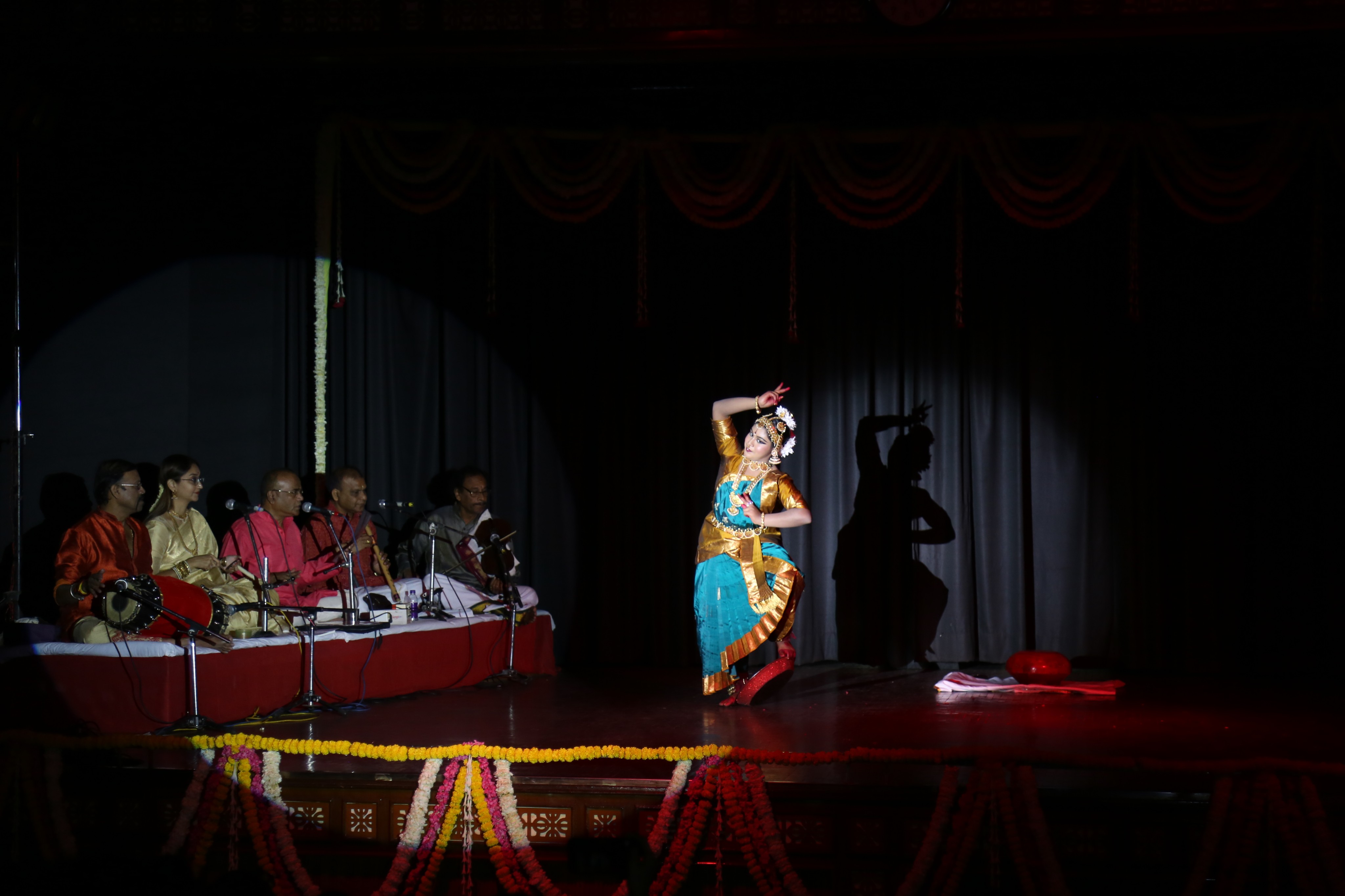 Students learning basic steps of Arangetram
