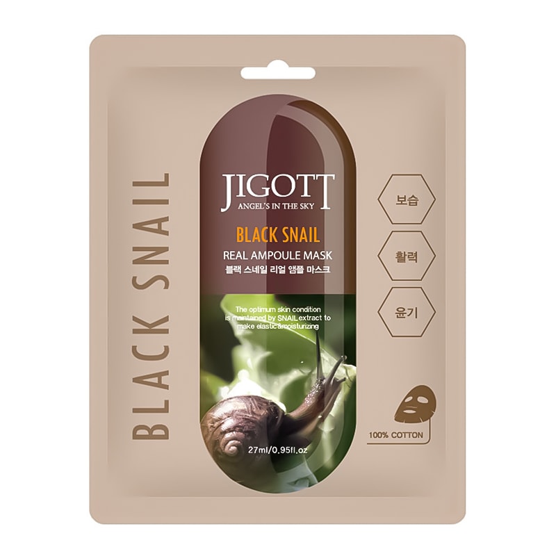 Jigott Black Snail Real Ampoule Mask - drėkinamoji lakštinė veido kaukė