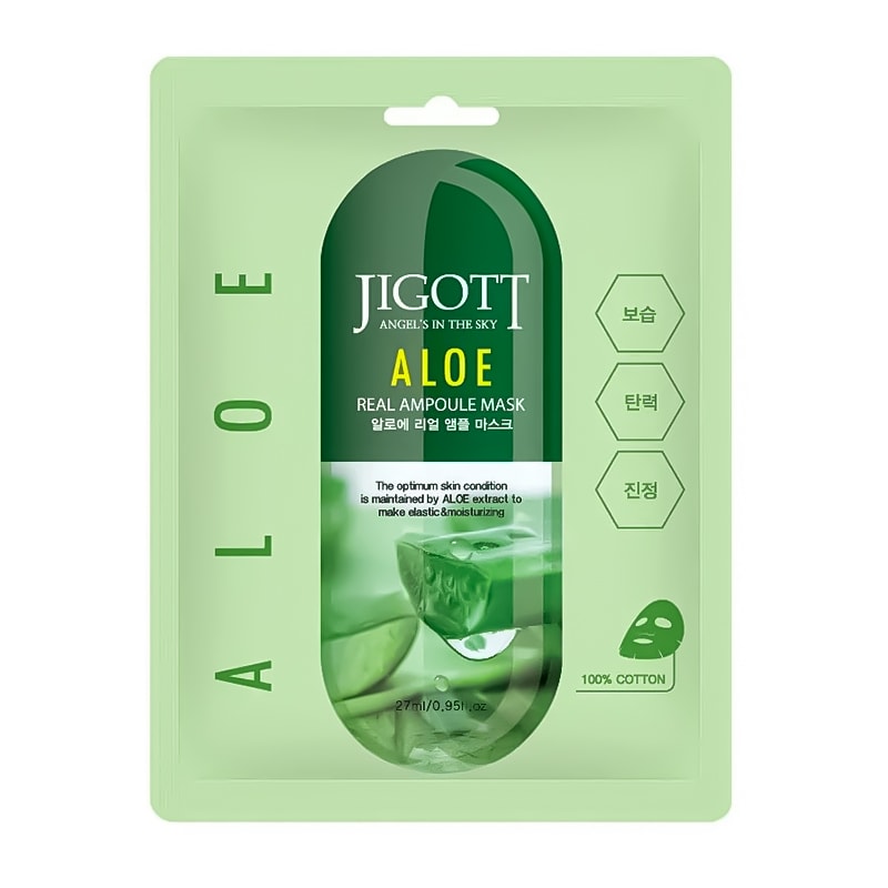 Jigott Aloe Real Ampoule Mask- drėkinamoji lakštinė veido kaukė