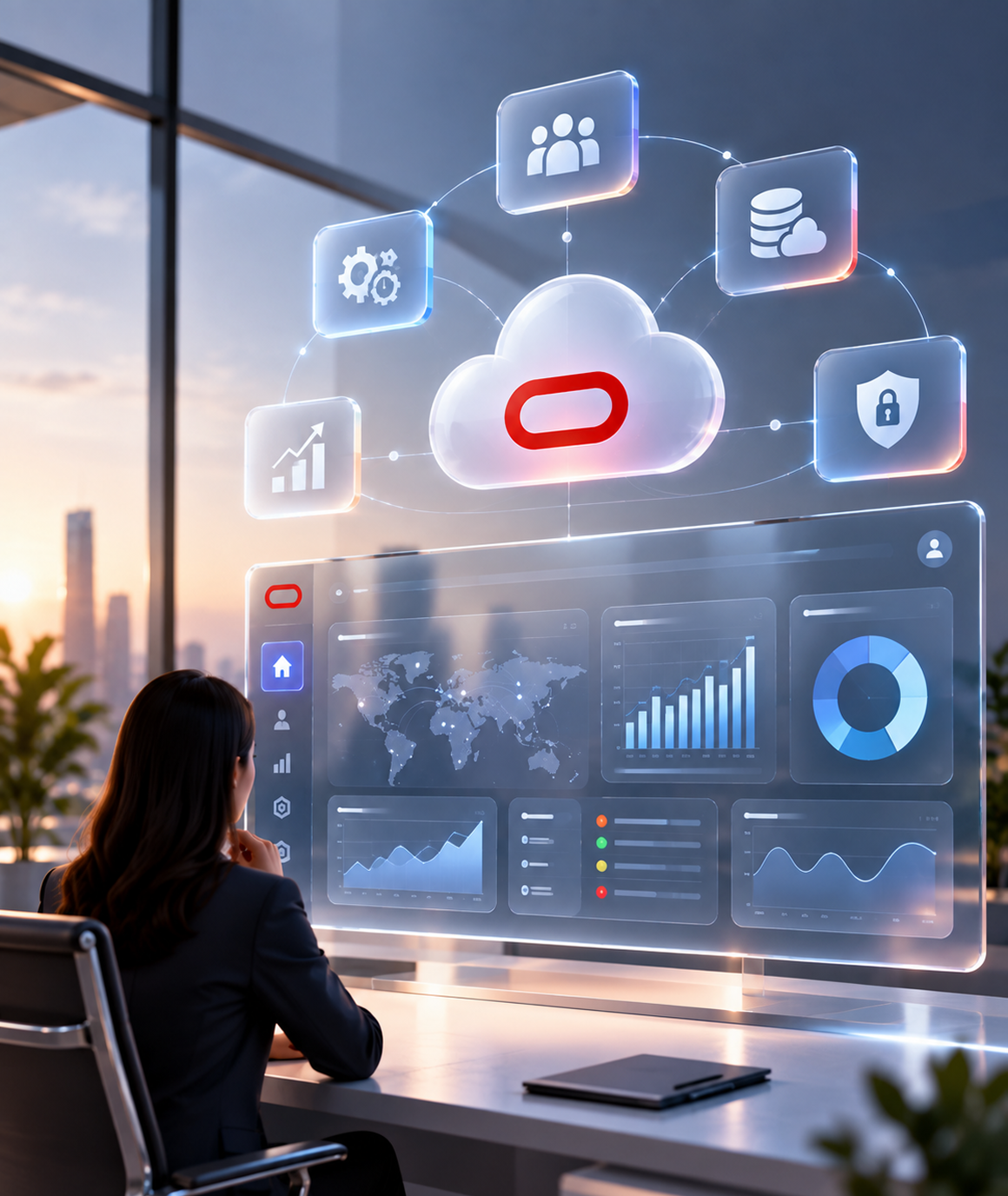 Professional reviewing Oracle cloud dashboard