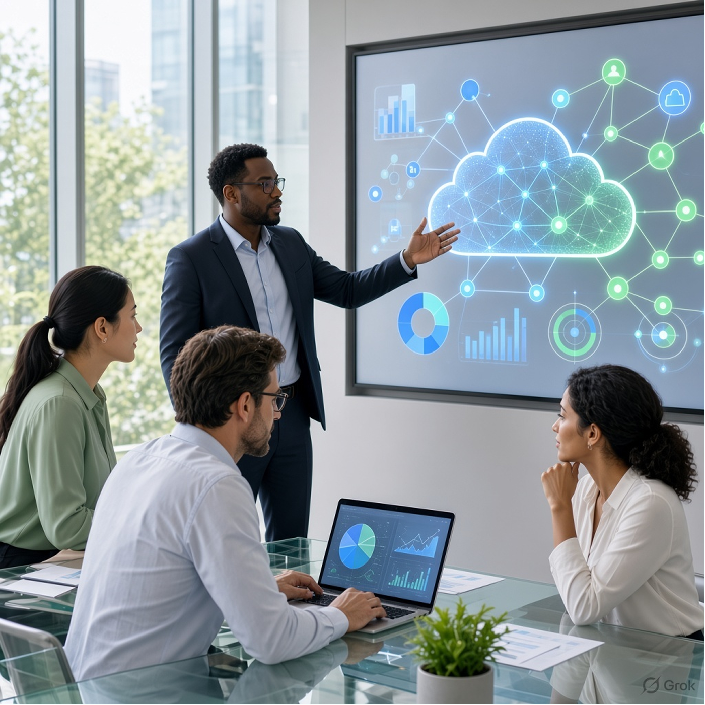 Professional reviewing Oracle cloud dashboard