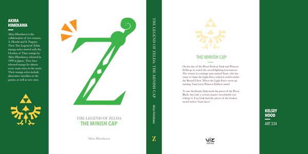 A spread of the front and back (and inside flaps) of the Legend of Zelda: Minish Cap book