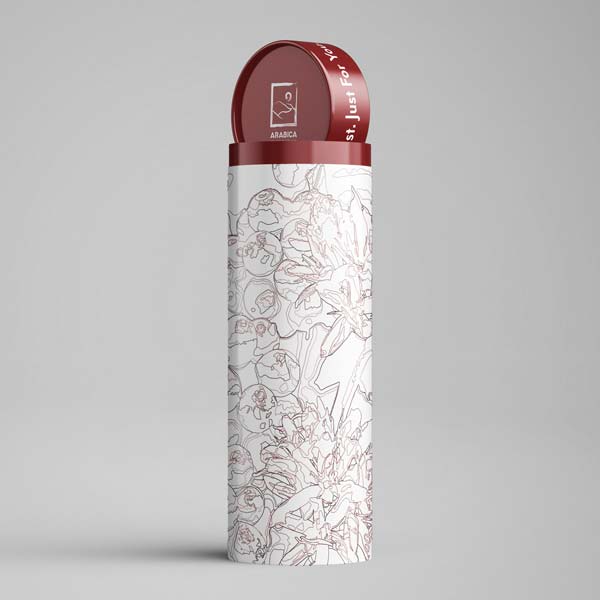 A picture of a shipping tube with a label that has the Arabica logo and a company message.