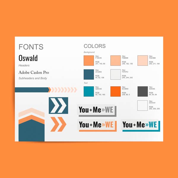 A poster displaying the styles guide for You + Me = WE