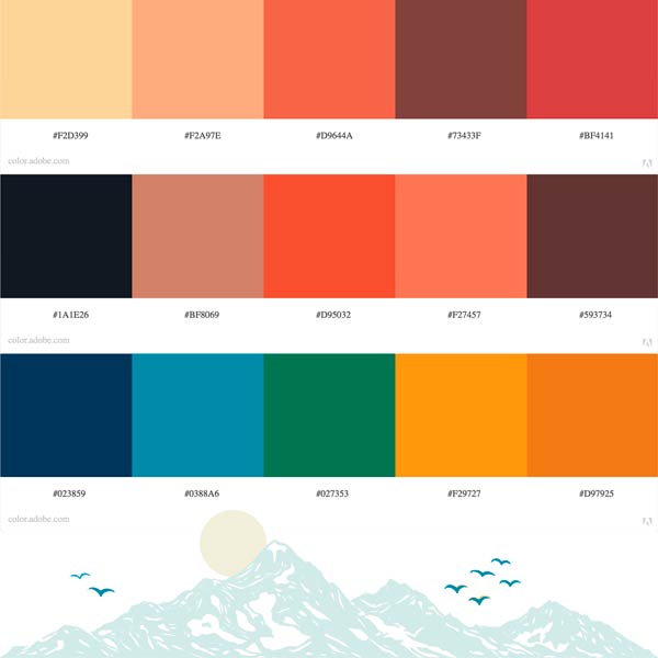 A picture of the color schemes and mountain image used for the YelpCamp App