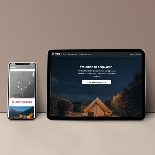 A tablet in horizontal/landscape view and an iPhone in vertical/portrait view against a wall.