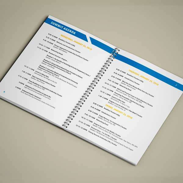 Inner pages of the 2019 Memory Care Summit events schedule