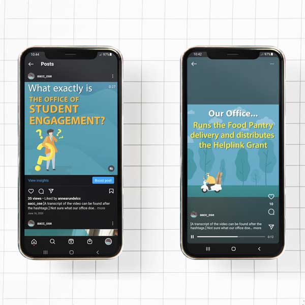 A photo of two phones with Instagram open to the OSE Instagram account, playing the information video