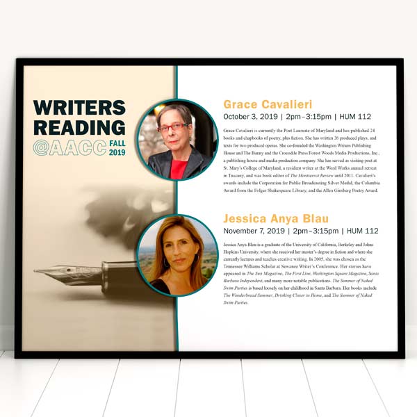A poster advertising the 2020 Writers Reading speaker event
