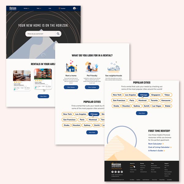 The full-color landing page of the Horizon Apartments application