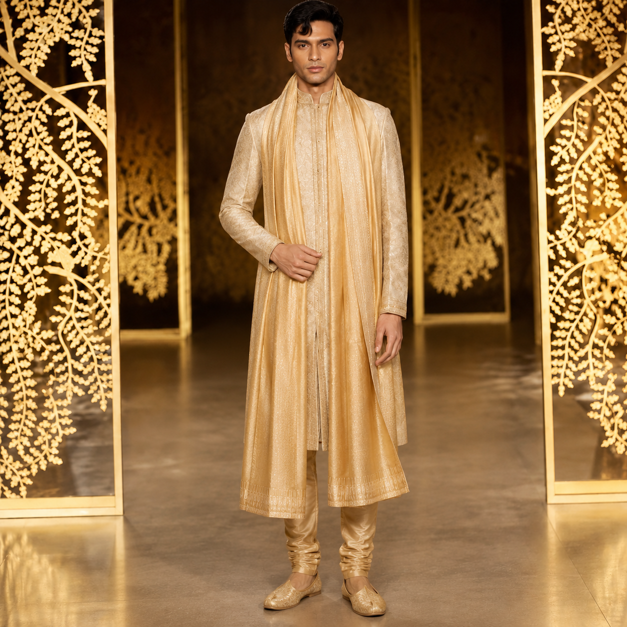 Royal Sherwani - Peach Coral