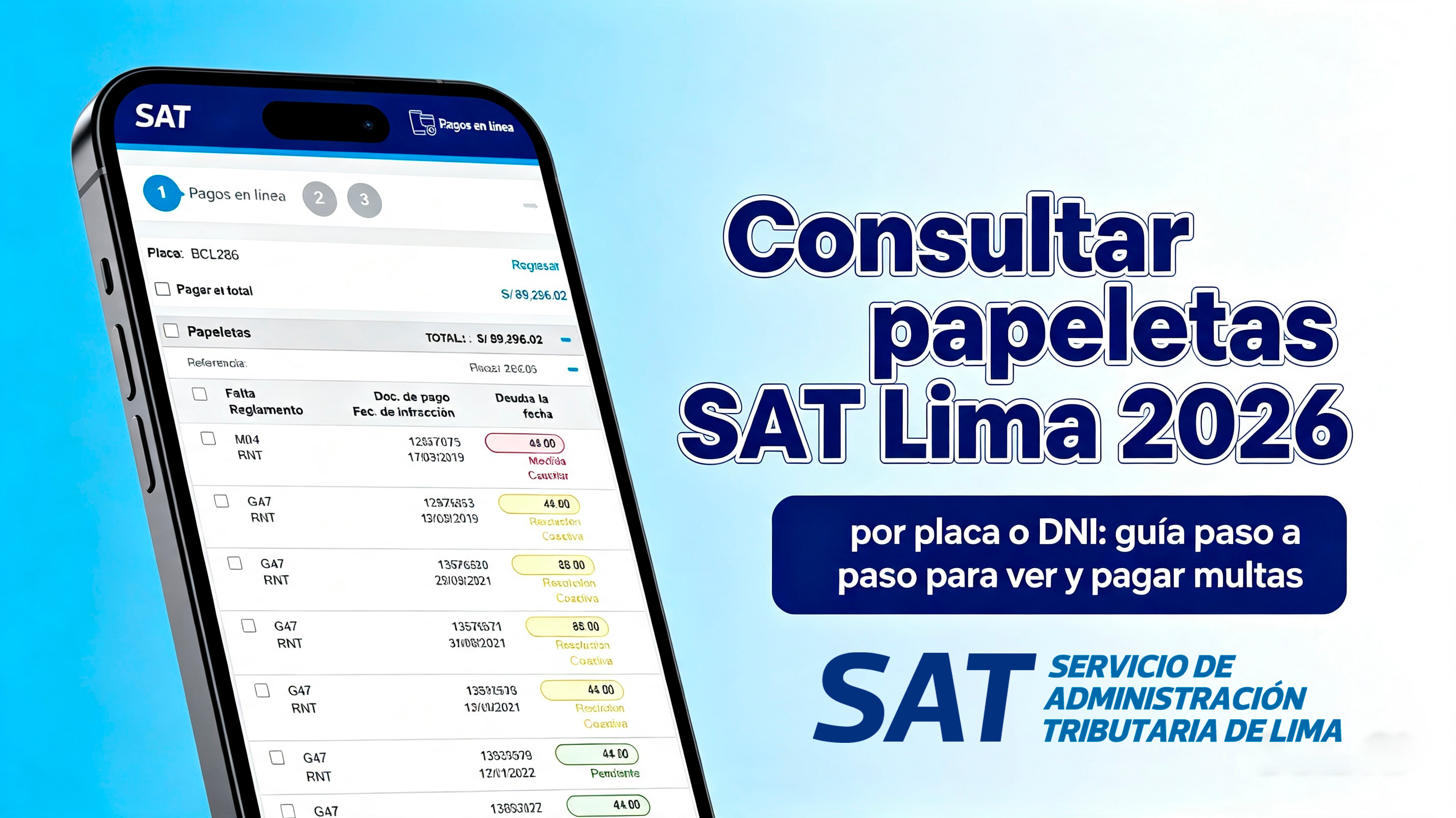 Consultar papeletas SAT Lima 2026 por placa o DNI: guía paso a paso para ver y pagar multas