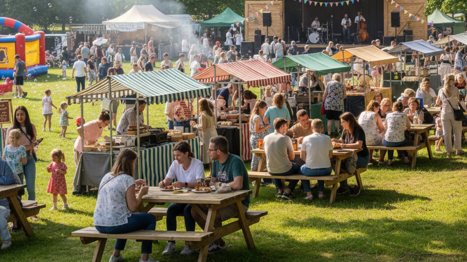 Heaton Park Food Festival in Manchester with food stalls and live music.