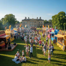 Families enjoying street food and music at Himley Hall during Word of Mouth event.
