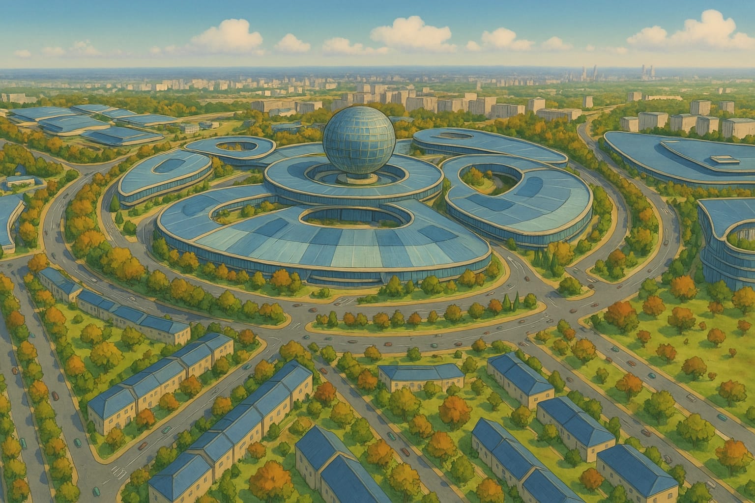 Solarpunk city background.