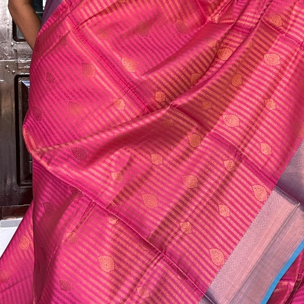 Semi Silk Saree with Pink and Blue color