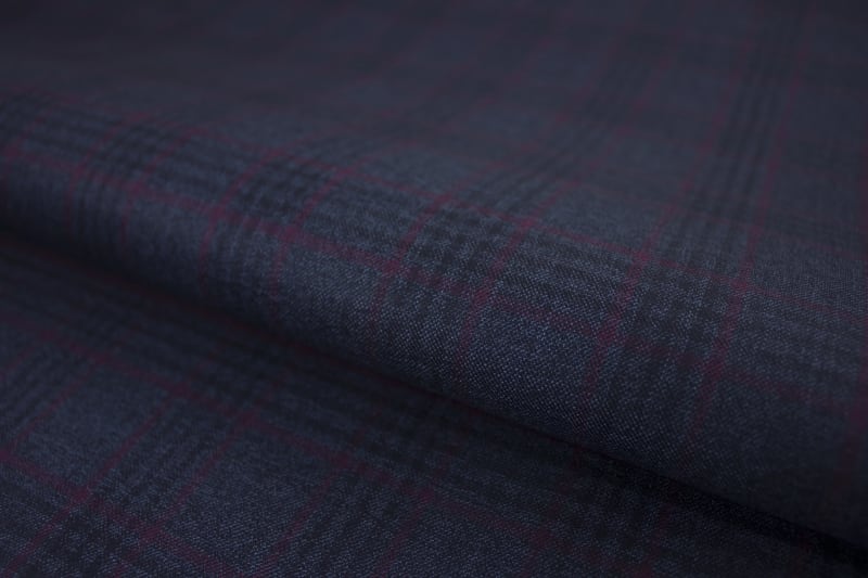 Navy 100% wool fabric with red overcheck pattern for sports coat