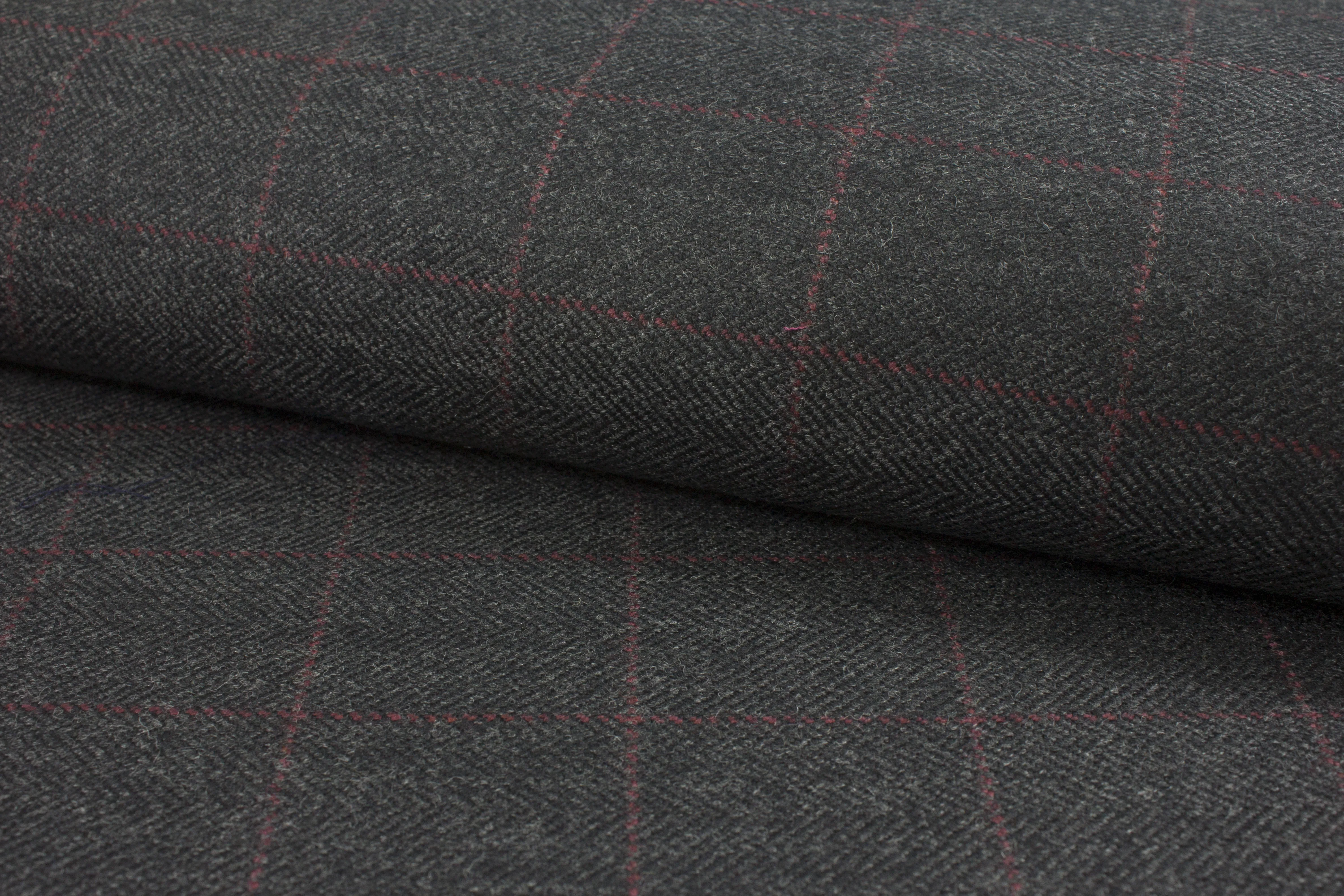 The Sovereign Charcoal & Crimson Windowpane Tweed